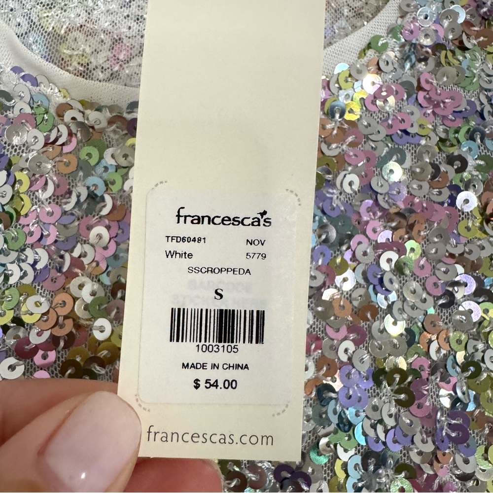 Francesxa's X Audrey Parks Rylee Short Sleeve Sequin Crop Top - Picture 5 of 10